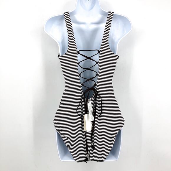 TOMMY BAHAMA Breaker Bay Reversible One-Piece Swimsuit 12 Brown Lace Back NWT - Picture 6 of 11